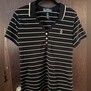 Ralph Lauren black and gold striped collared shirt for women size large